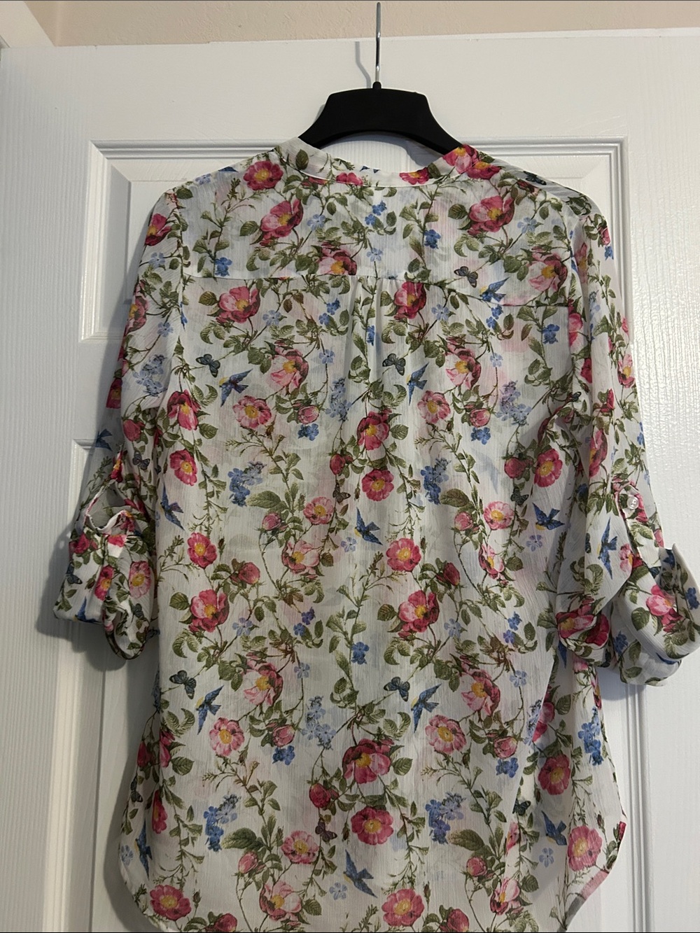 Kut from the Kloth Floral Sheer Button-Front Blouse - Pink/Blue - Medium - Picture 9 of 11